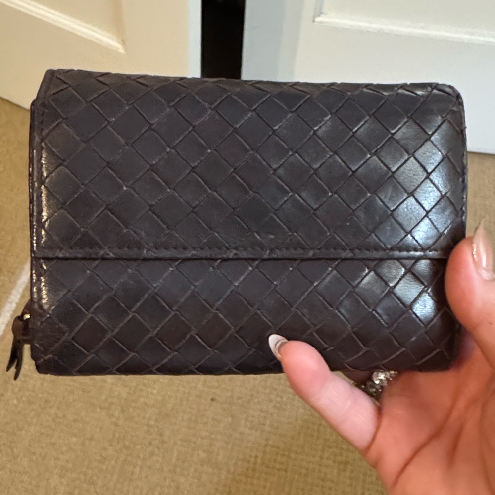 Bottega Veneta Tri-fold Brown Woven Wallet